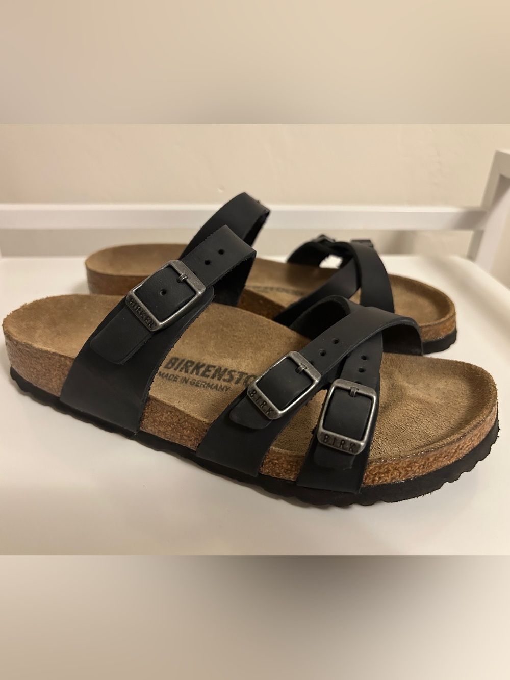 Birkenstock Franca Multi-Strap Sandals Black Oiled Leather Size 37 Narrow Width